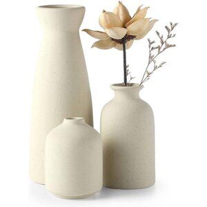 CEMABT Beige Ceramic vase Set-3 Small Flower vases for Decor,Modern Boho